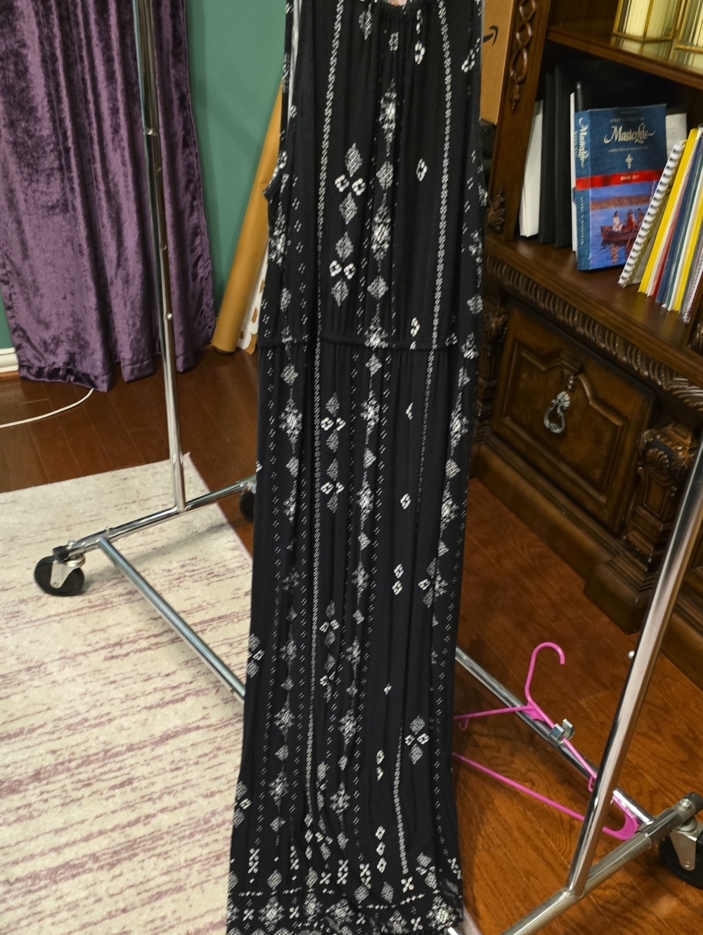 Skies Are Blue Black Maxi Dress with White Pattern